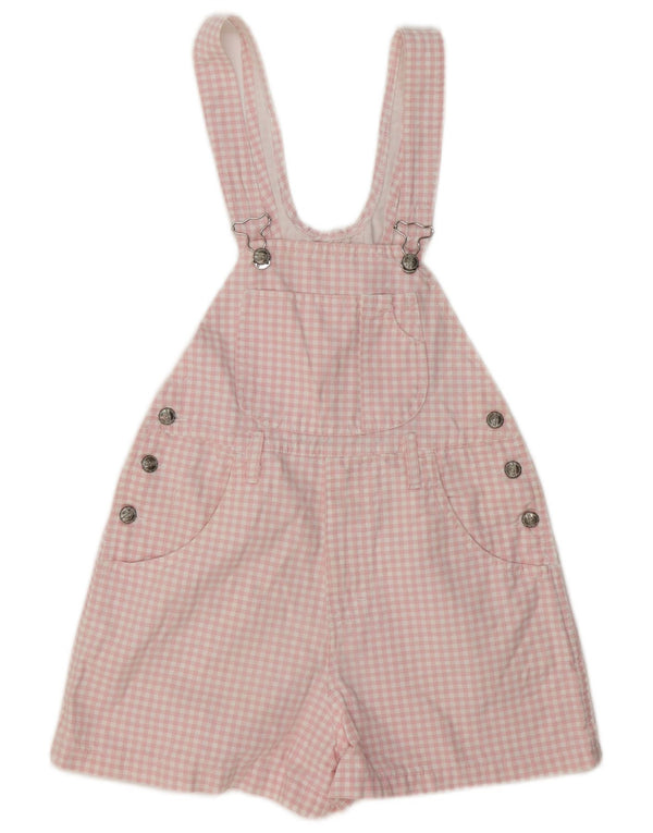 Pantaloni scurti salopete vintage pentru femei IT 40 Small W30 Pink Gingham Bumbac