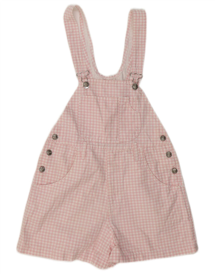 Pantaloni scurti salopete vintage pentru femei IT 40 Small W30 Pink Gingham Bumbac