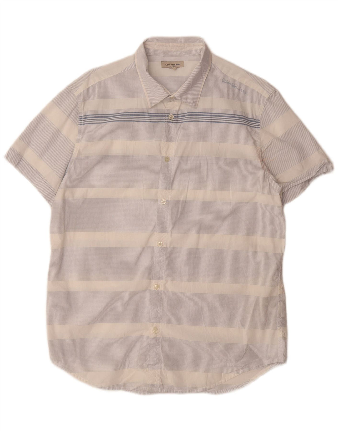 Cămașă cu mânecă scurtă pentru bărbați CALVIN KLEIN JEANS, bumbac cu dungi albastre medii