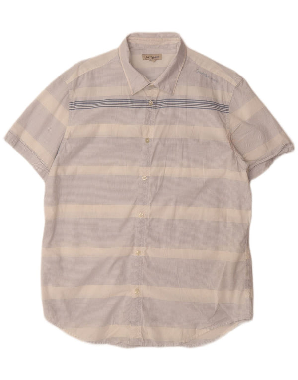 Cămașă cu mânecă scurtă pentru bărbați CALVIN KLEIN JEANS, bumbac cu dungi albastre medii