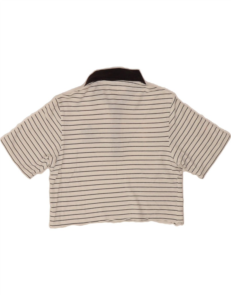 ADIDAS Womens Crop Polo Shirt UK 10 Small White Striped Vintage Adidas and Second-Hand Adidas from Messina Hembry 