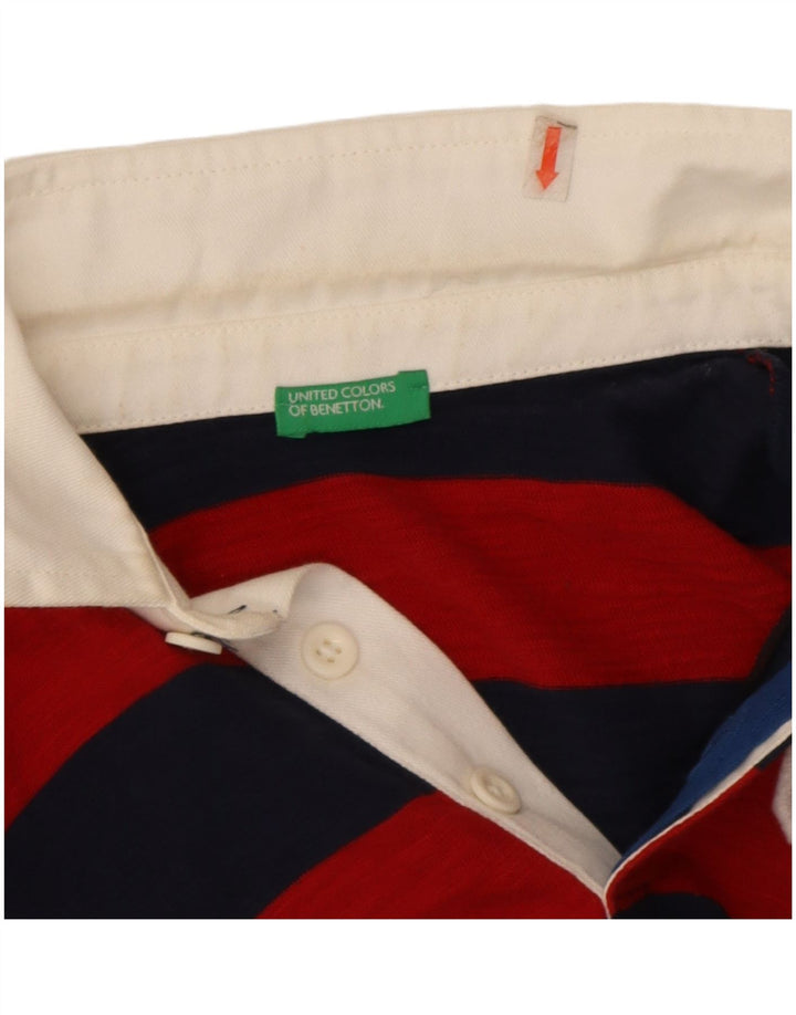 Tricou polo obișnuit cu mânecă lungă Benetton pentru băieți 7-8 ani cu dungi roșii medii