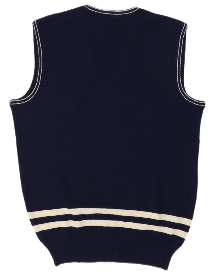 Vintage Mens Vest Tank Top Mediu Bleumarin Lână cu dungi