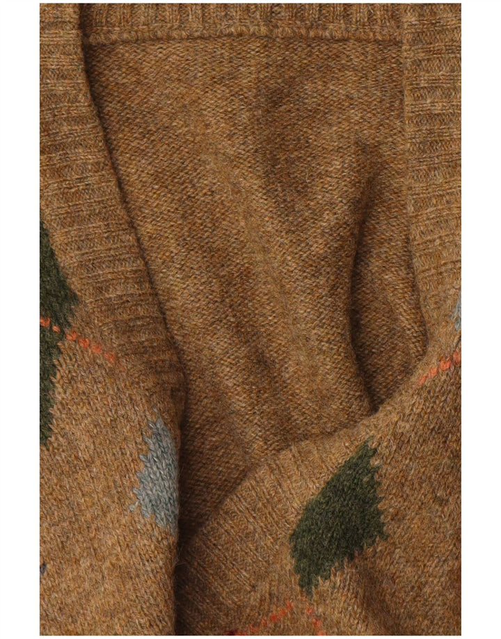 Pulover vintage pentru bărbați cu decolteu în V, maro mediu Argyle/Diamond