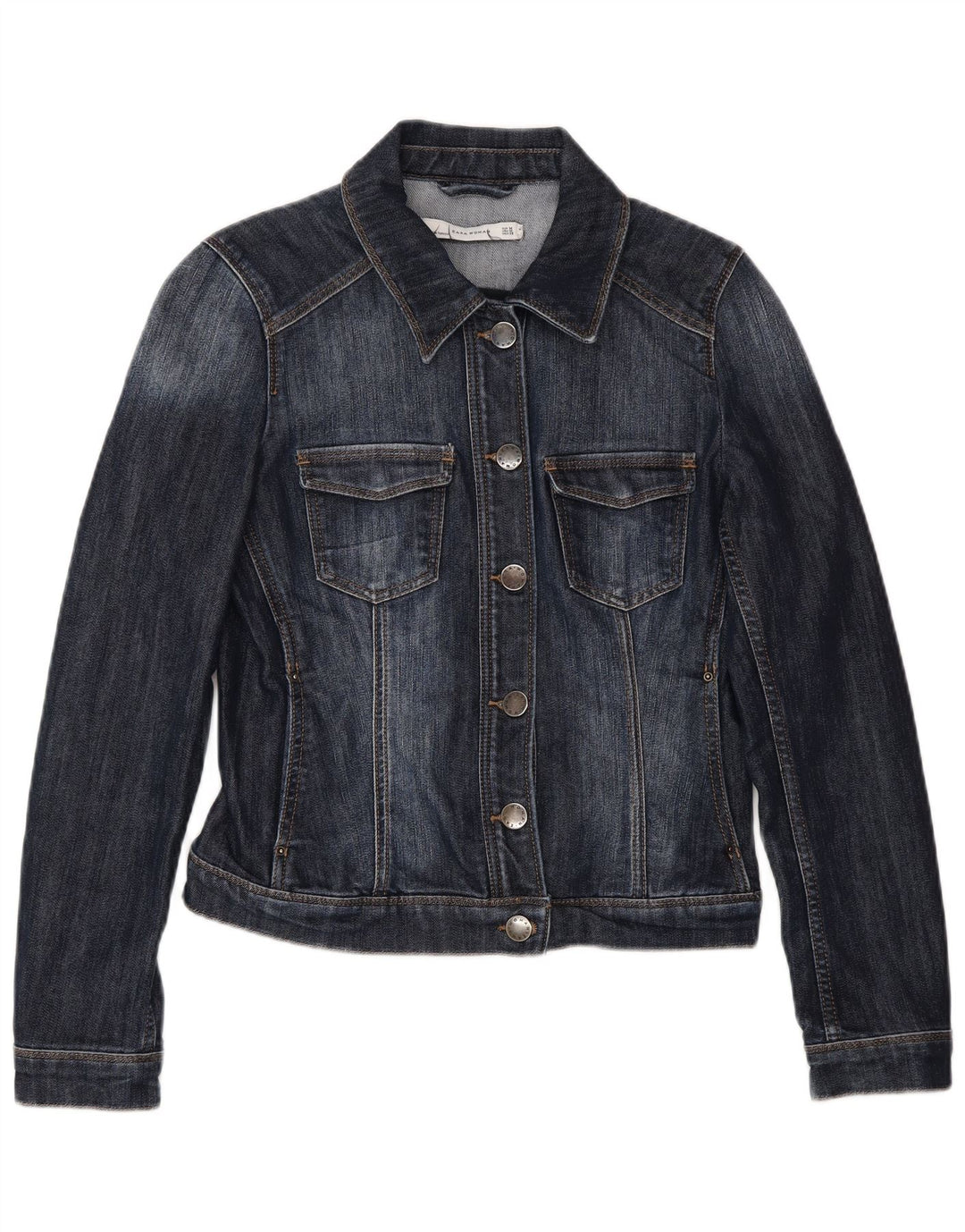 Jachetă de denim scurtă pentru femei Zara UK 12, bumbac mediu albastru bleumarin