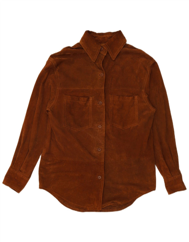 Cămașă din piele intoarsa pentru femei VINTAGE UK 16 Maro mare