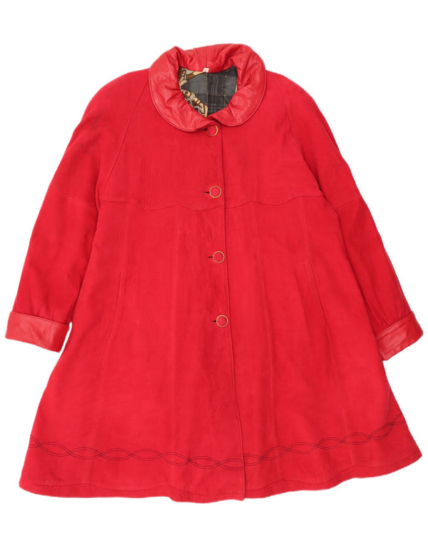 Pardesiu supradimensionat din piele intoarsa pentru femei Vintage UK 14 Medium Red Piele