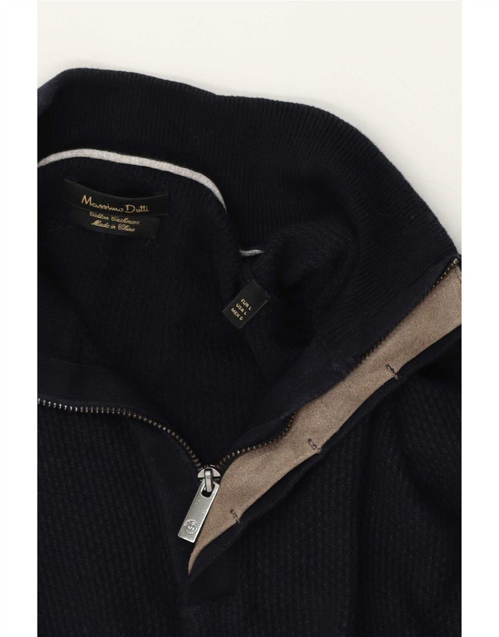 Pulover Massimo Dutti pentru bărbați, cu fermoar, cu gât, bumbac mare, albastru