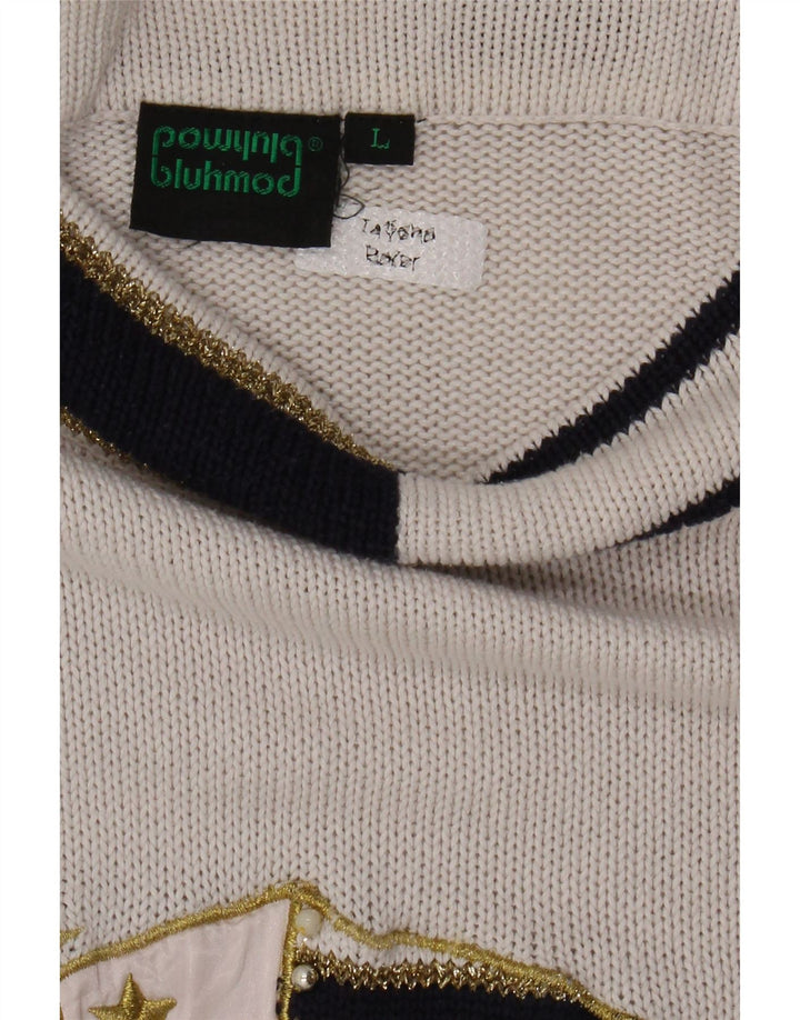 BLUHMOD Womens Longline Boat Neck Jumper Sweater UK 16 Large White Vintage Bluhmod and Second-Hand Bluhmod from Messina Hembry 