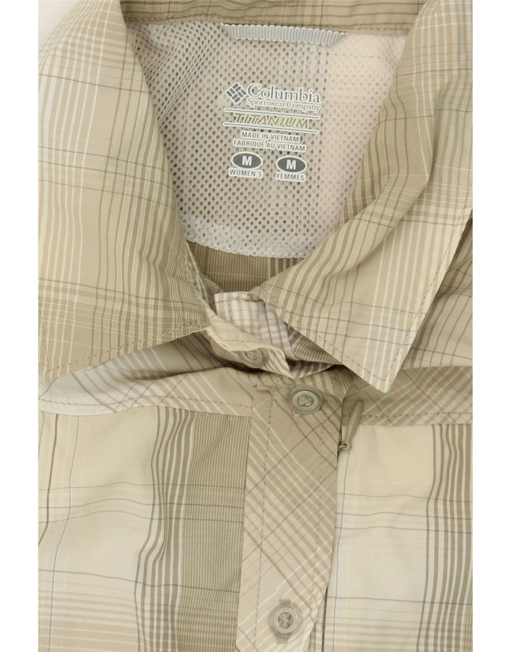 COLUMBIA Womens Titanium Short Sleeve Shirt UK 14 Medium Grey Check Nylon Vintage Columbia and Second-Hand Columbia from Messina Hembry 
