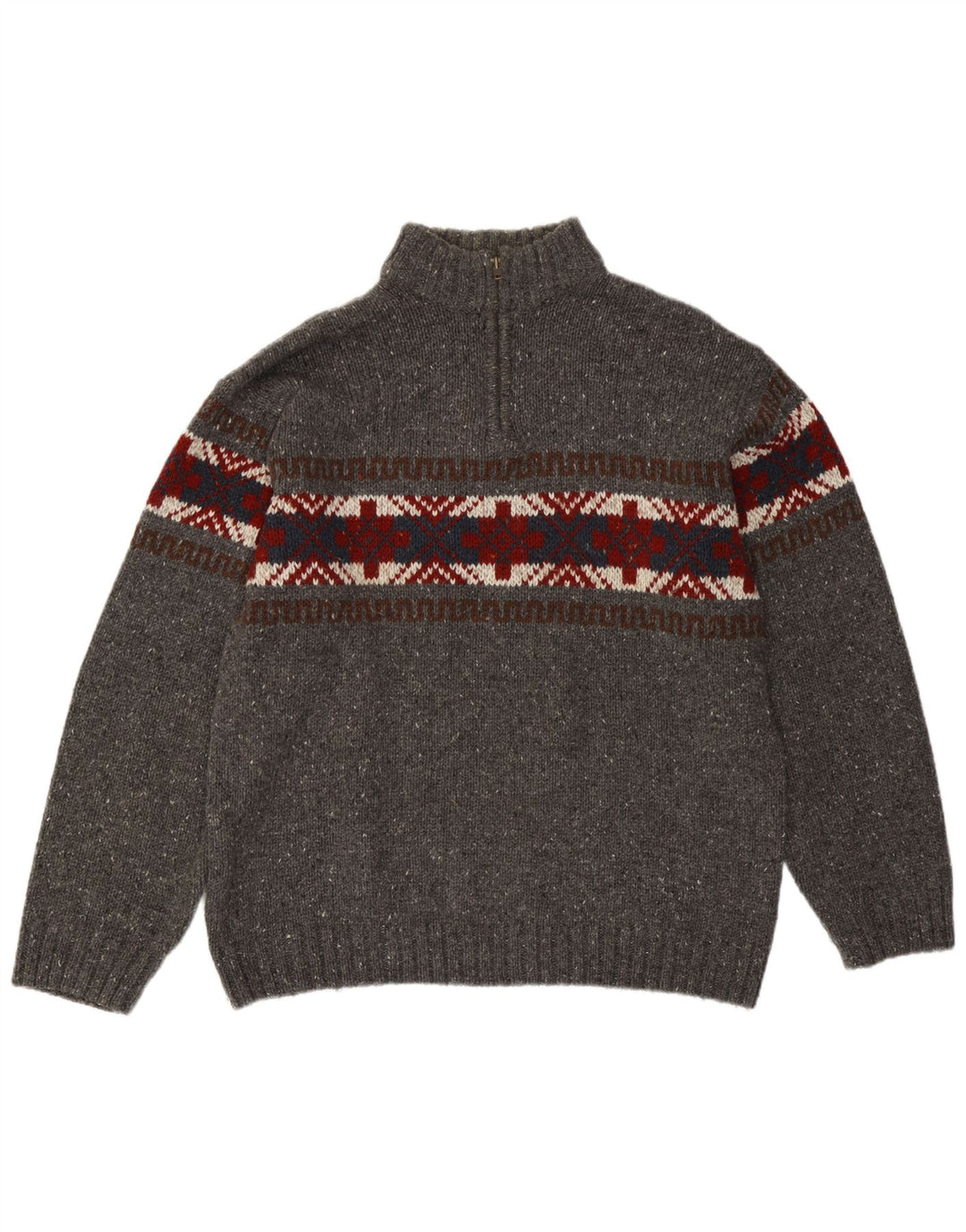 C&A Pulover pentru bărbați, cu fermoar, cu gât, mare, gri Fair Isle Acrilic