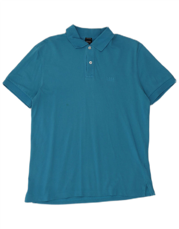Cămașă polo Hugo Boss pentru bărbați, bumbac albastru mediu