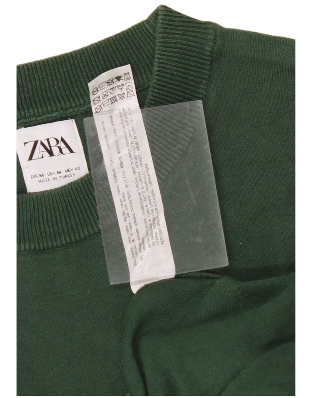 ZARA Mens Graphic Crew Neck Jumper Sweater Medium Green Cotton