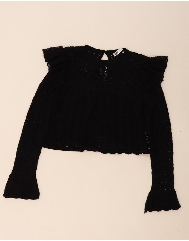 ZARA Womens Crop Knit Blouse Top UK 14 Medium Black Vintage Zara and Second-Hand Zara from Messina Hembry 