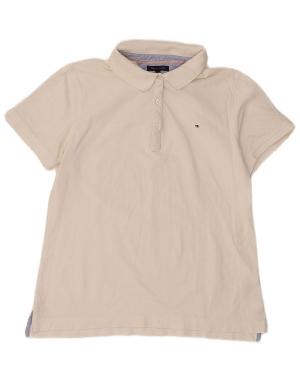 Tricou polo Tommy Hilfiger pentru femei, cu tăiere clasică, UK 16, mare, alb, bumbac