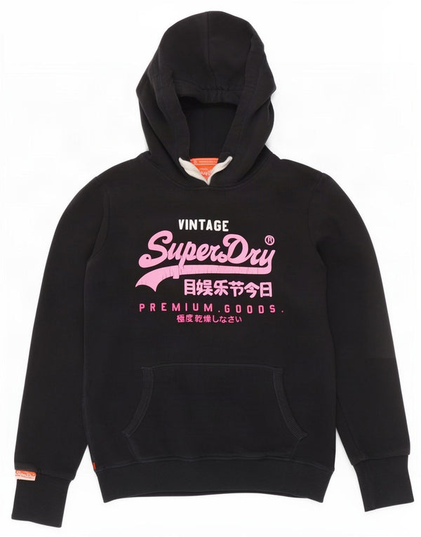 Superdry Womens Graphic Hoodie Jumper UK 14 Medium Navy Blue Cotton