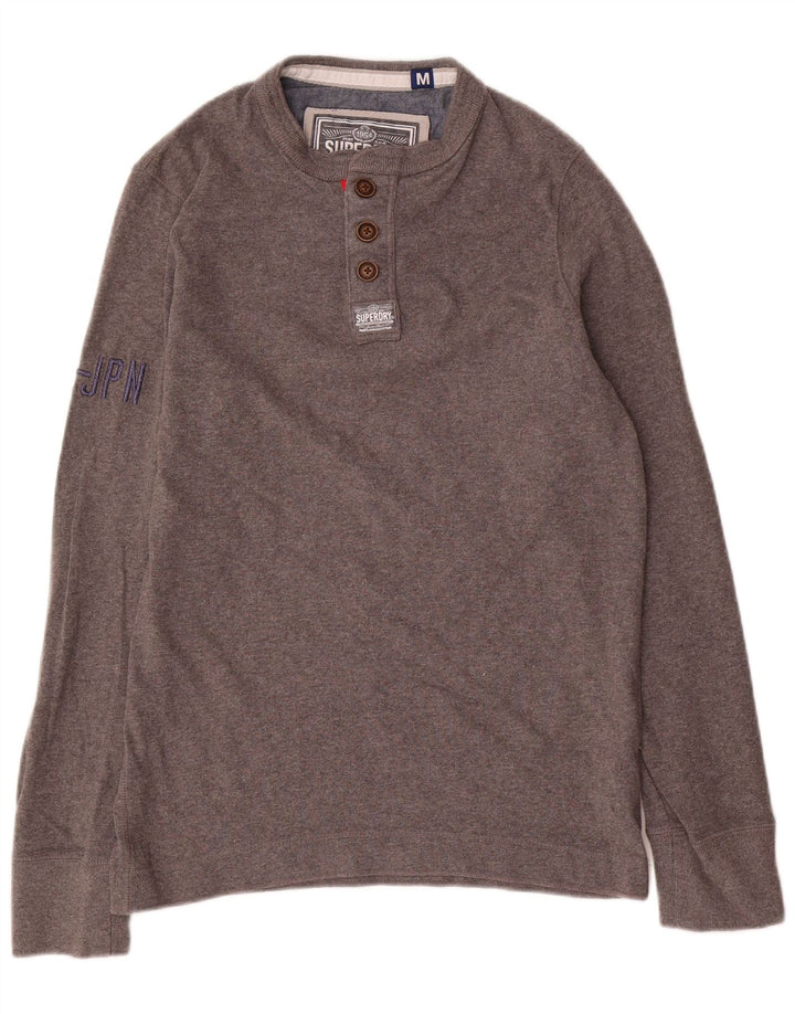 Top pentru bărbați Superdry cu mânecă lungă, gri mediu, bumbac