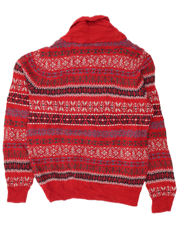 Pulover pentru bărbați Marks & Spencer, cu gât șal, mijlociu, roșu Fair Isle