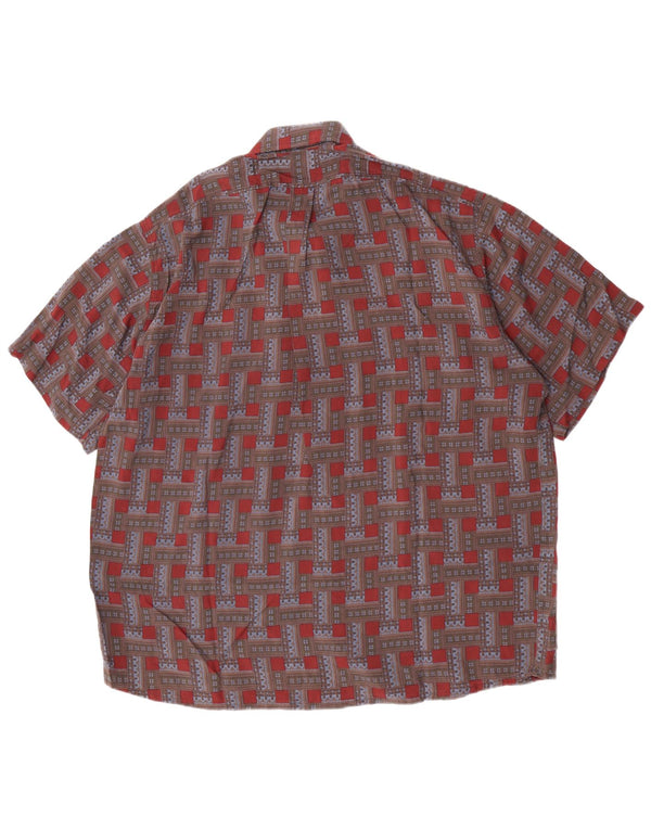 Cămașă Vintage pentru bărbați cu mânecă scurtă 2XL Bordeaux Geometric