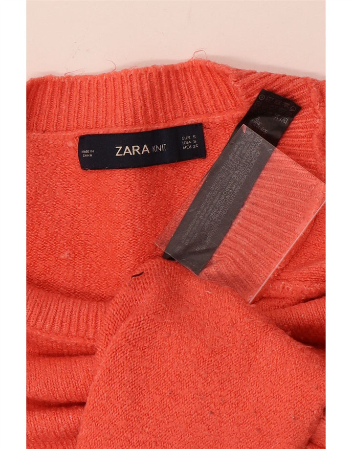 Pulover pentru femeie Zara supradimensionat cu gât de barcă UK 10 Poliester portocaliu mic