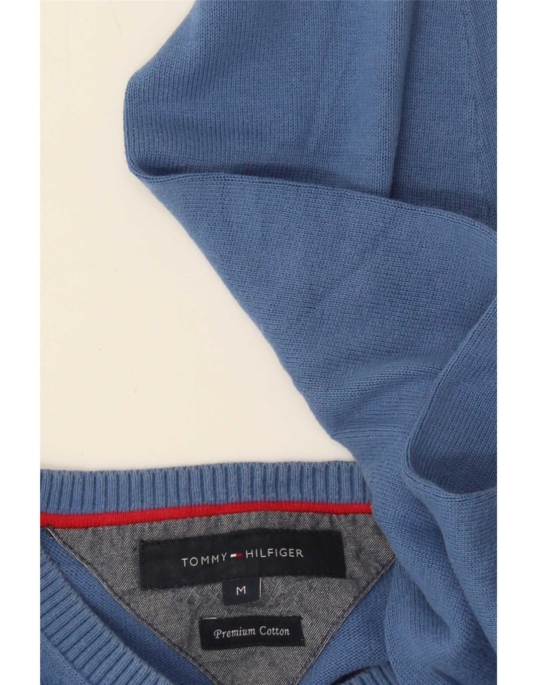 Pulover Tommy Hilfiger pentru bărbați, cu decolteu în V, bumbac albastru mediu