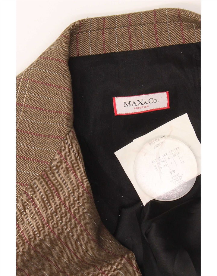 Blazer pentru femei Max & Co. Jachetă cu 3 nasturi UK 12 Acetat cu dungi maro mediu
