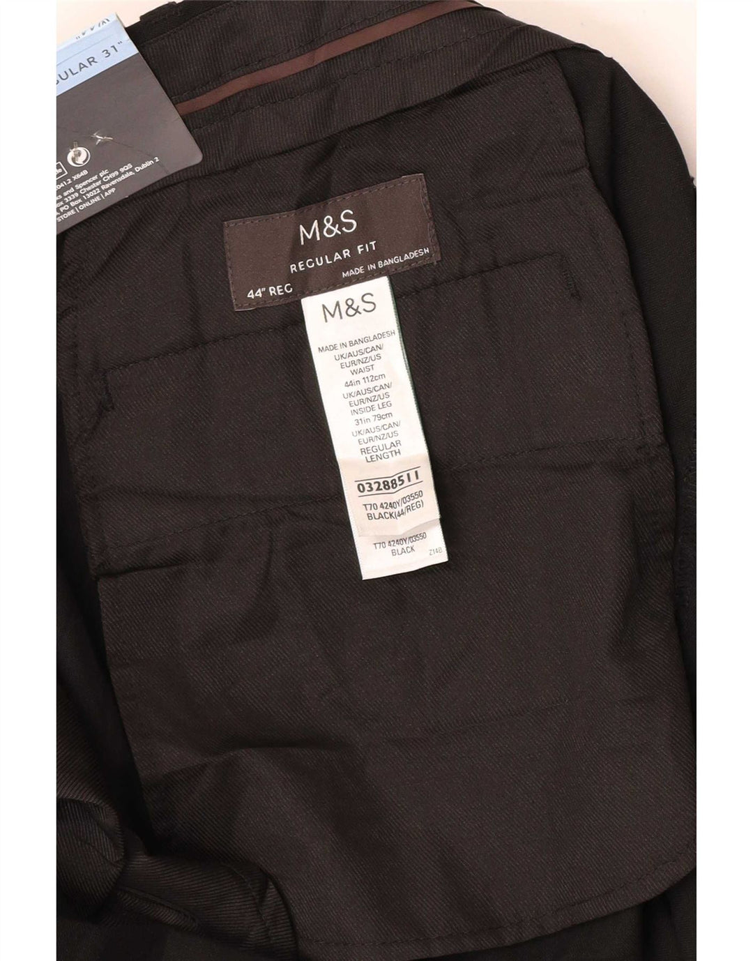 Pantaloni chino pentru bărbați Marks & Spencer, cu ajustare normală, L44 L31, poliester negru