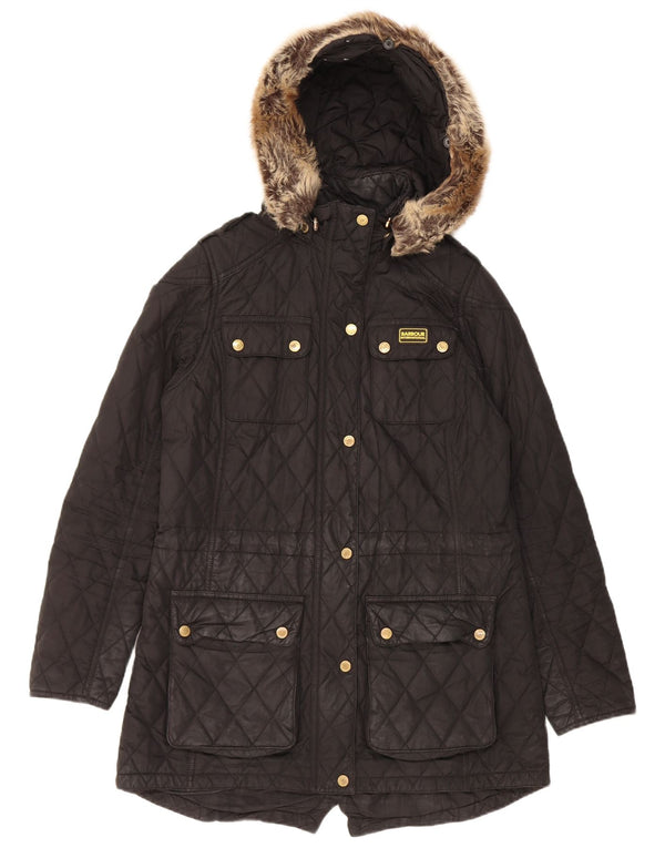 Barbour Womens Hooded Quilted Parka Jacket UK 12 Medium Black