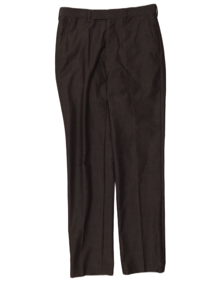 Pantaloni de costum drept bărbați Marks & Spencer Autograph L30 L33 Lână gri