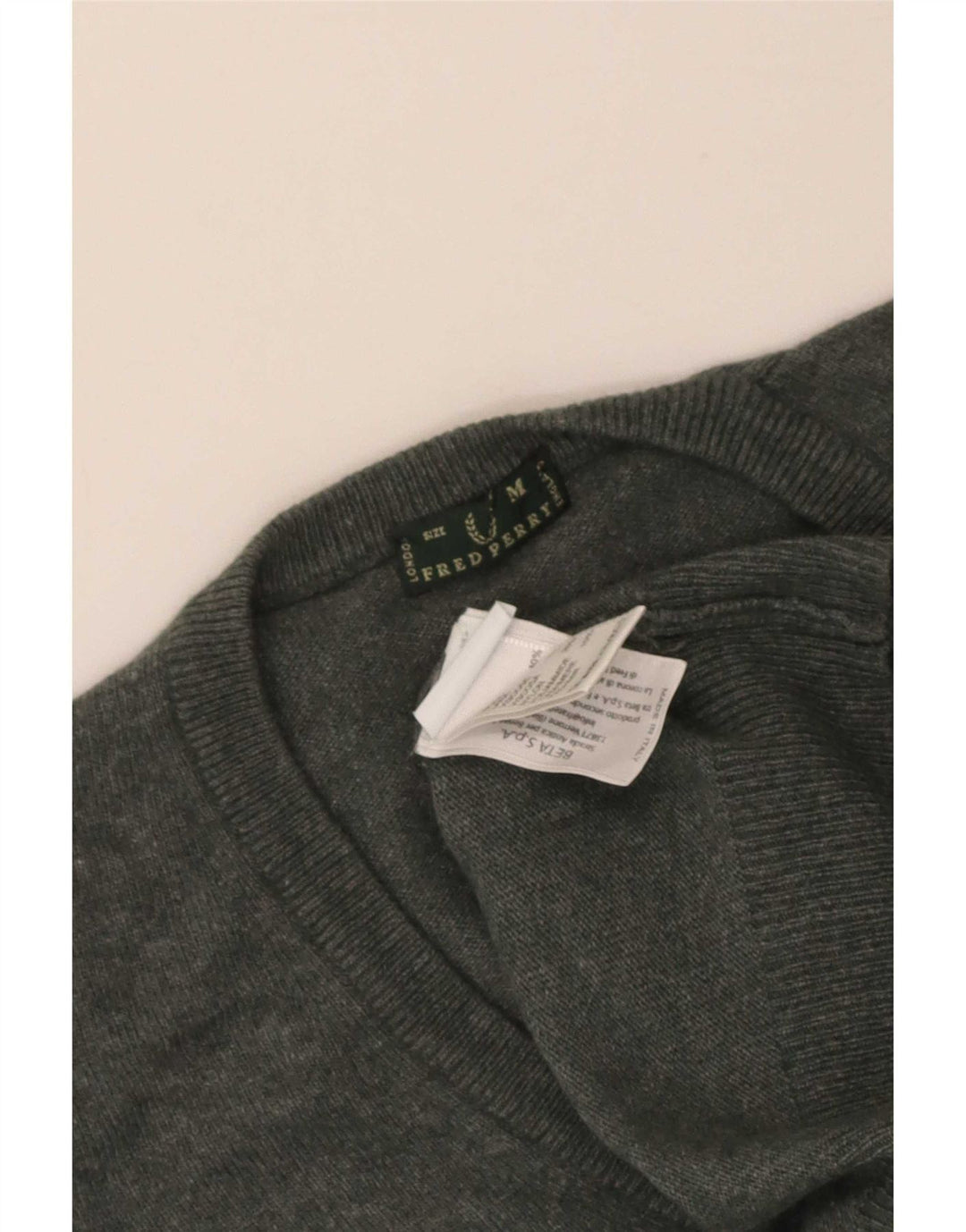 Pulover cu decolteu în V Fred Perry pentru femei UK 12 Lână gri mediu