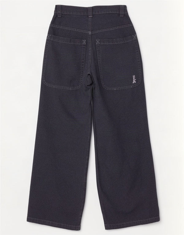 Pantaloni casual pentru femei cu talie înaltă Onyx cu picioare late UK 2 2XS W28 L32 bleumarin