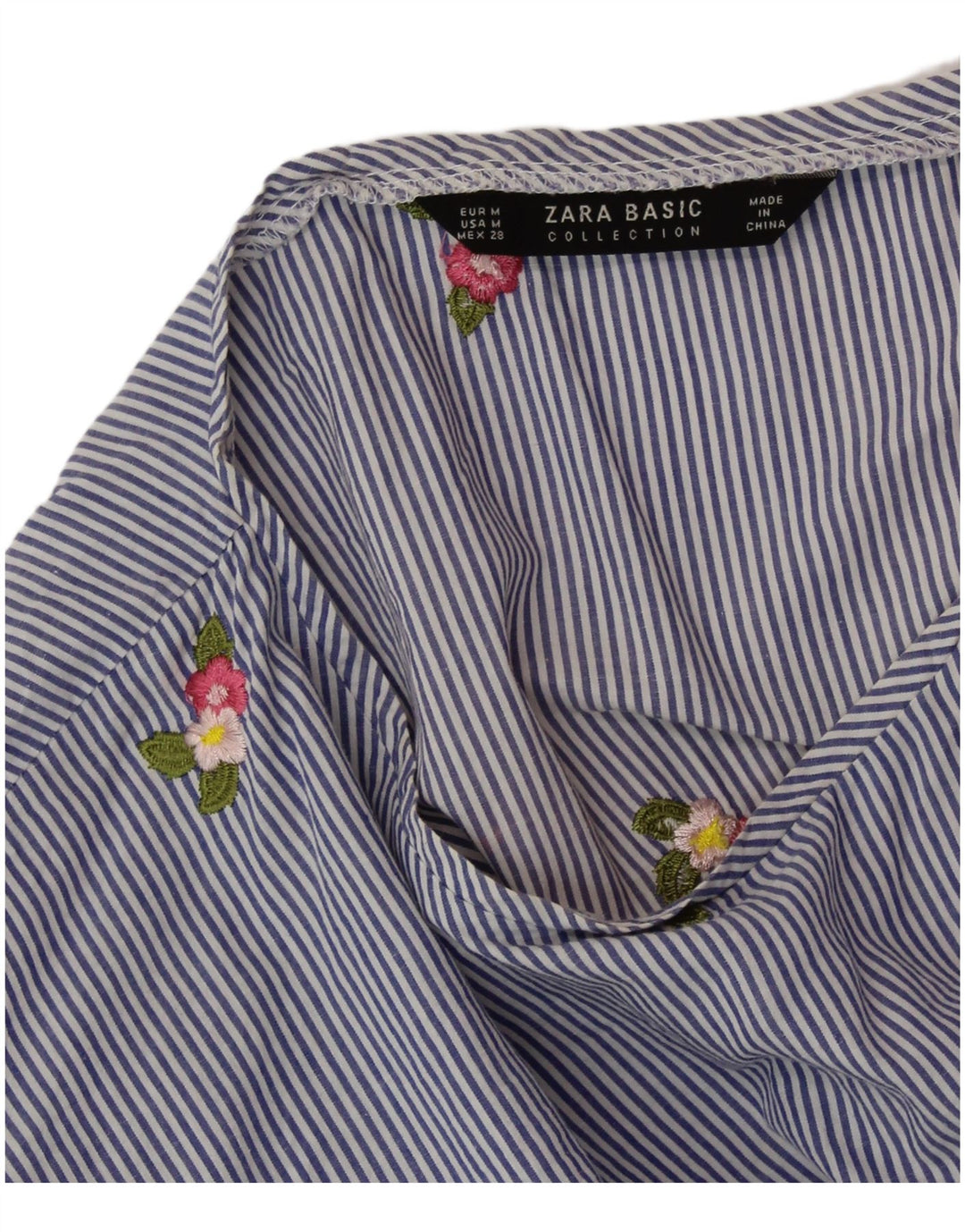 Top Bluză Crop ZARA pentru femei UK 14 Medium Blue Pinstripe