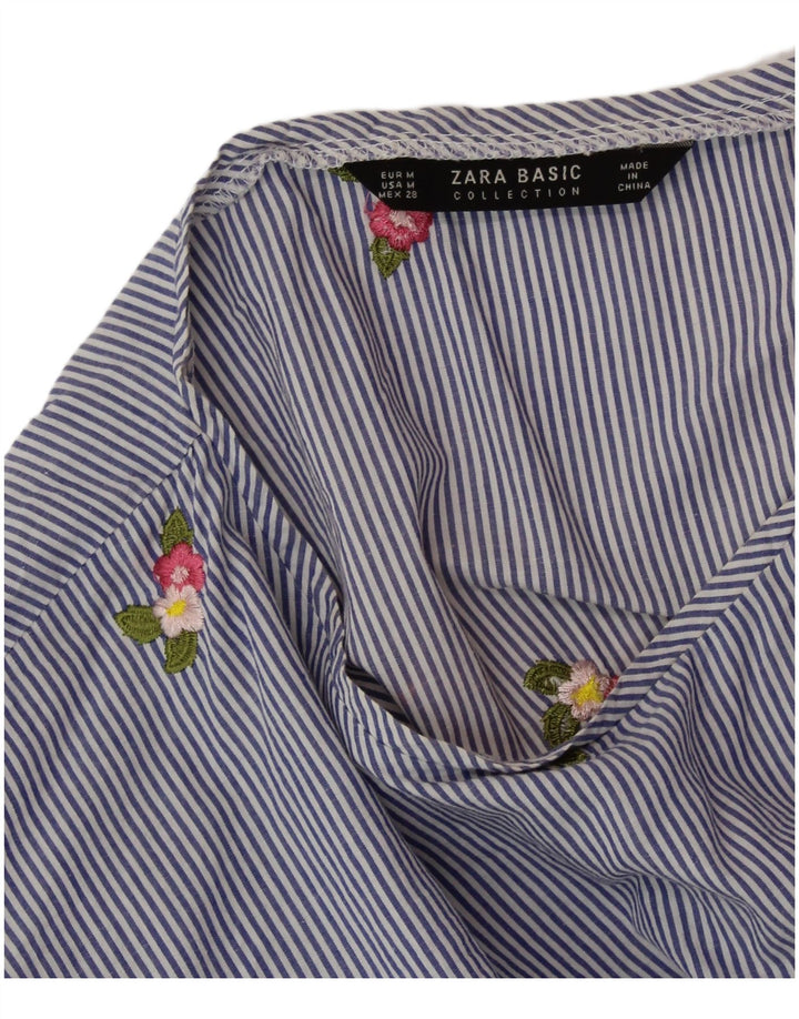 Top Bluză Crop ZARA pentru femei UK 14 Medium Blue Pinstripe