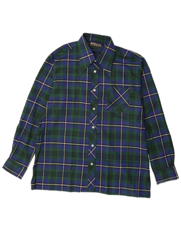 Cămașă Vintage pentru bărbați din flanel Mărimea 43 XL Poliester cu carouri albastre