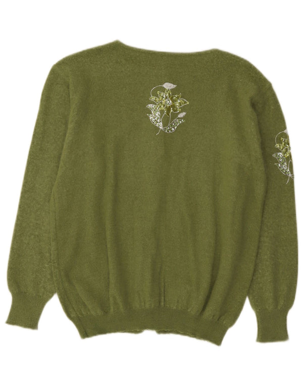 VINTAGE Pulover cardigan pentru femei UK 12 Medium Green Floral Angora