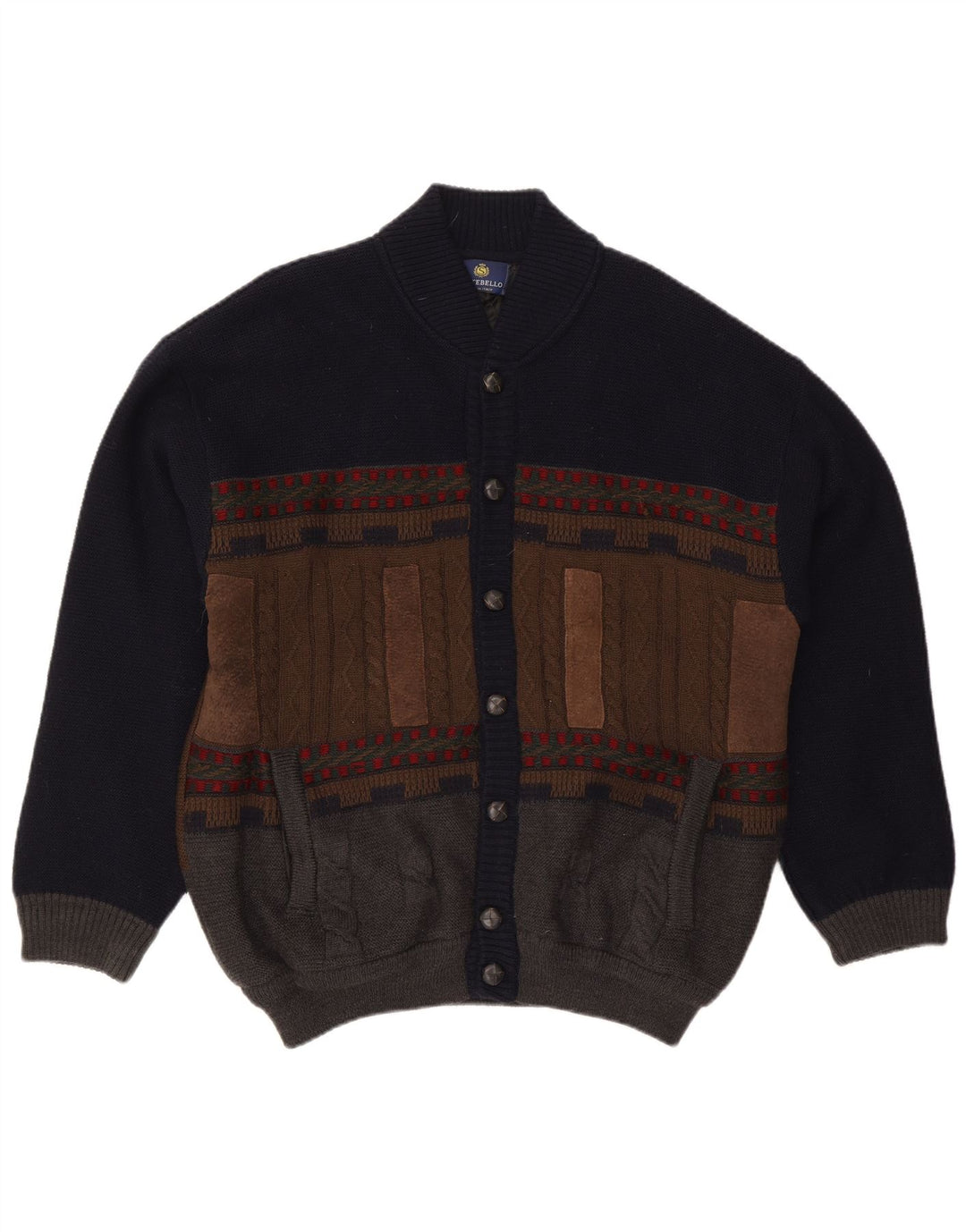 Pulover cardigan pentru bărbați Settebello, XL, lână cu bloc de culoare, albastru