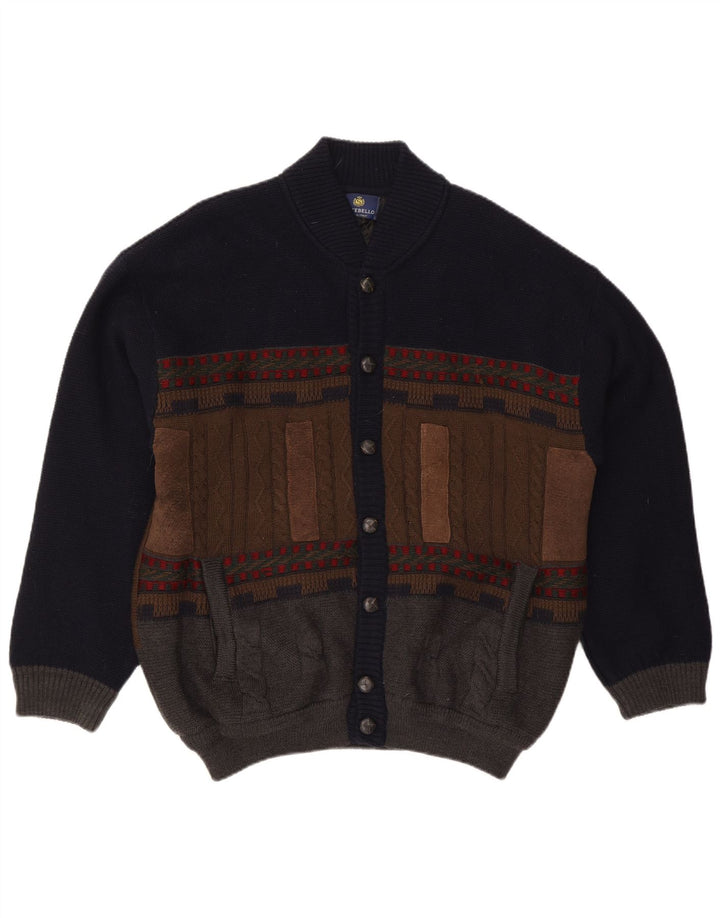 Pulover cardigan pentru bărbați Settebello, XL, lână cu bloc de culoare, albastru
