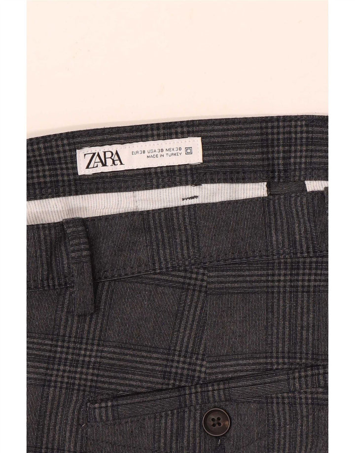 Pantaloni chino slim pentru bărbați Zara EU 38 Mici L30 L28 Gri Check