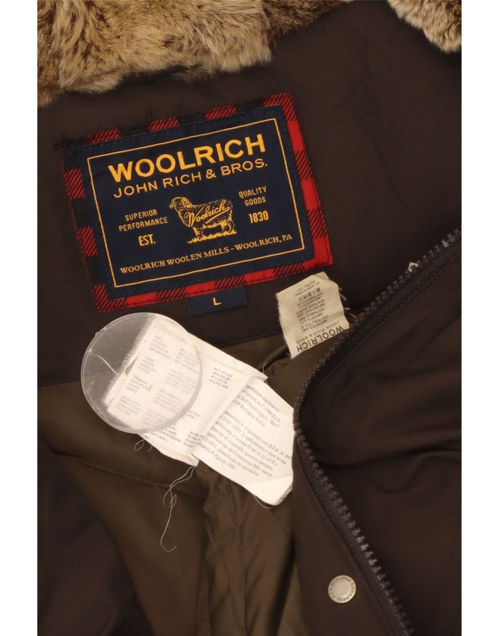 Jachetă căptușită cu glugă Woolrich pentru femei UK 16, bumbac kaki mare