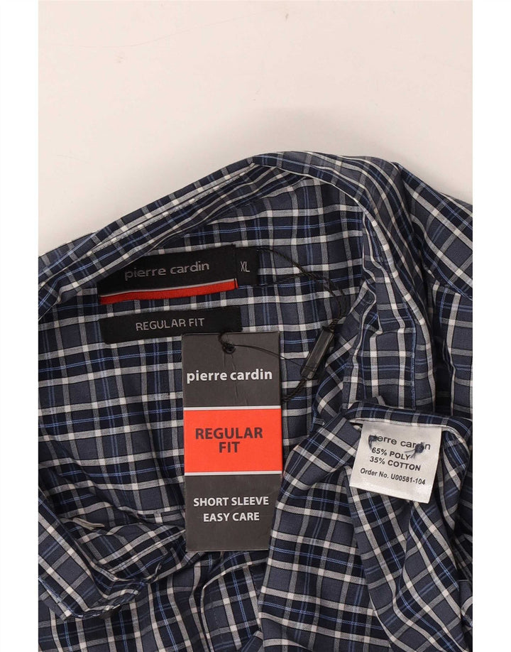 Cămașă cu mânecă scurtă pentru bărbați Pierre Cardin, cu formă normală, XL, poliester cu carouri albastre