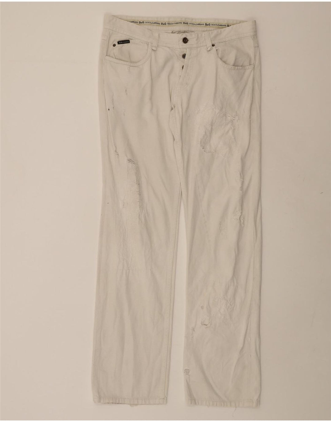Dolce & Gabbana Mens Distressed Straight Jeans W38 L35 Off White