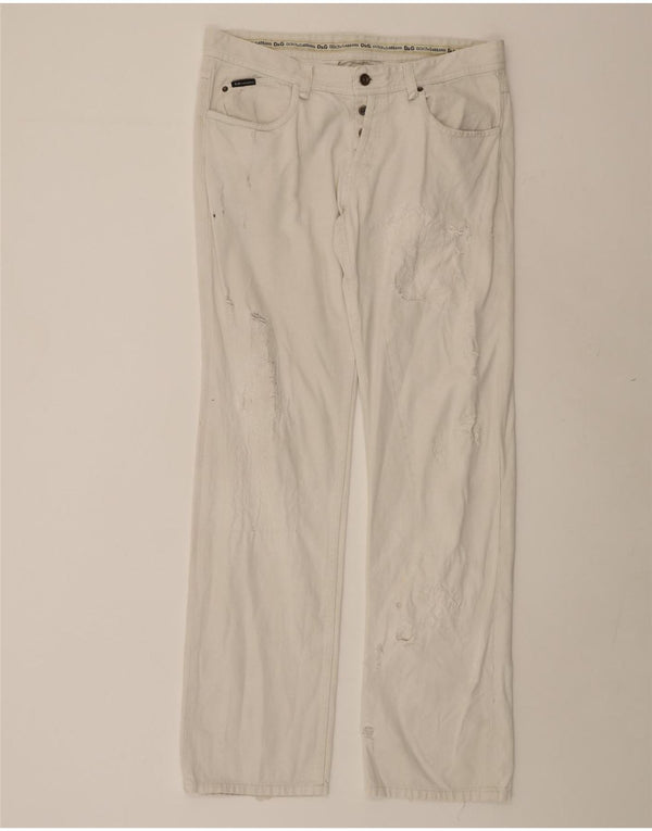 Dolce & Gabbana Mens Distressed Straight Jeans W38 L35 Off White