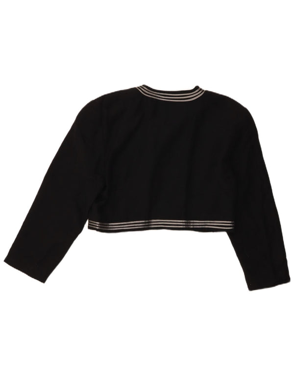 Jachetă Bolero Vintage Crop Open pentru femei UK 14 Medium Black Paisley Viscose