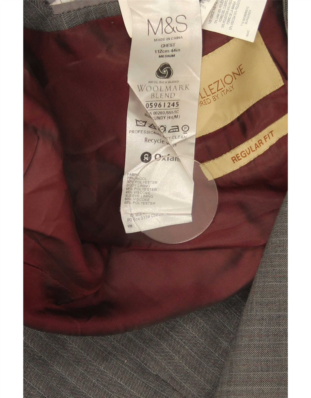 Jachetă pentru bărbați Marks & Spencer, cu 2 nasturi, UK 44 XL, lână gri cu oase