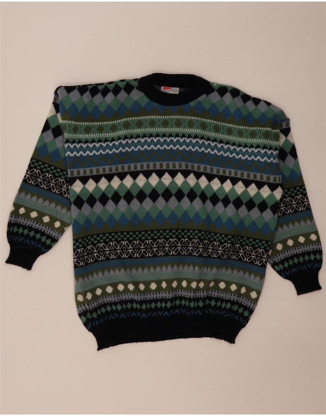Pulover VINTAGE pentru bărbați cu gât crew pulover mediu multicolor geometric