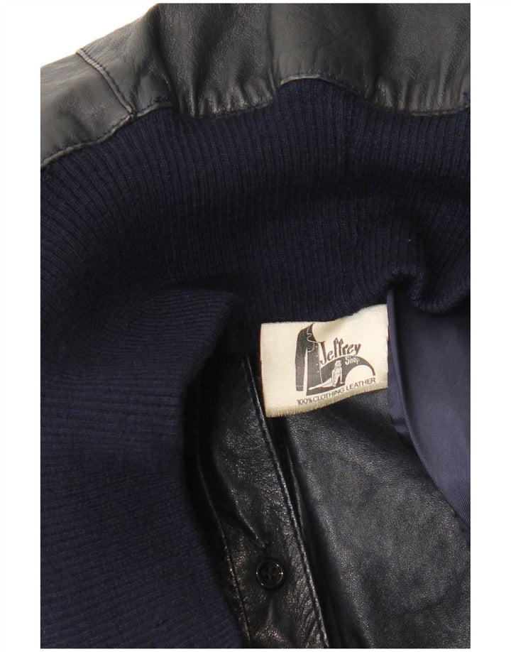 Jachetă Bomber din piele vintage pentru femei UK 14 Medium bleumarin din piele