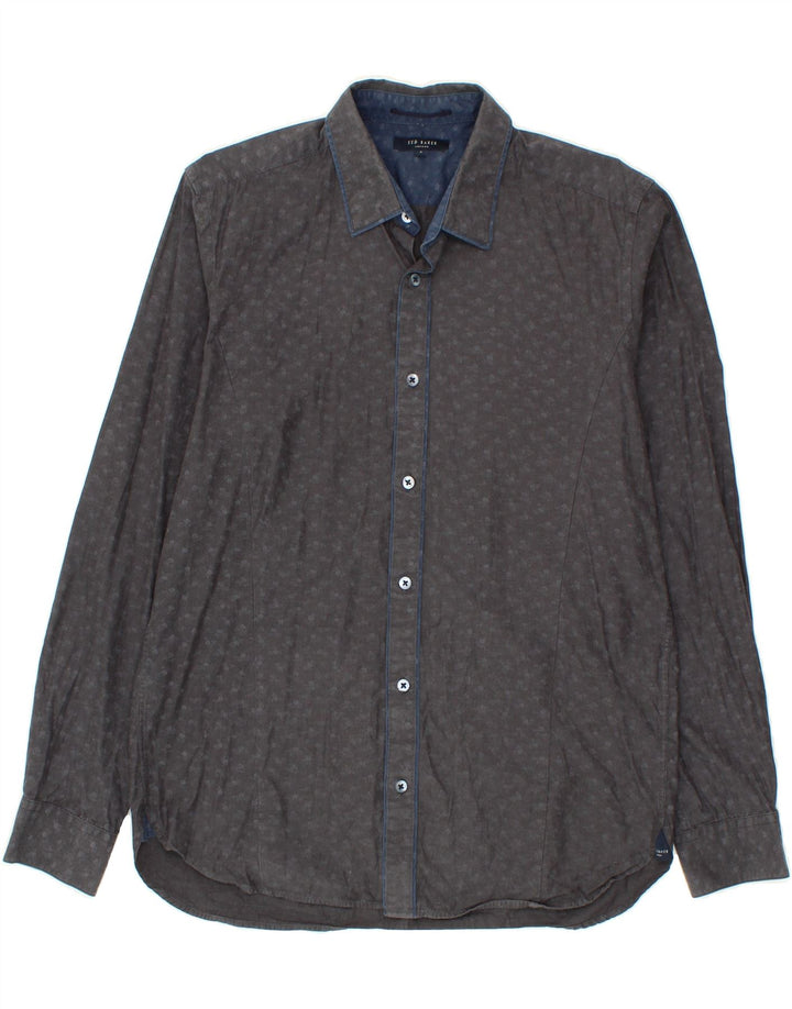 TED BAKER Mens Shirt Size 4 Large Grey Floral Cotton Vintage Ted Baker and Second-Hand Ted Baker from Messina Hembry 