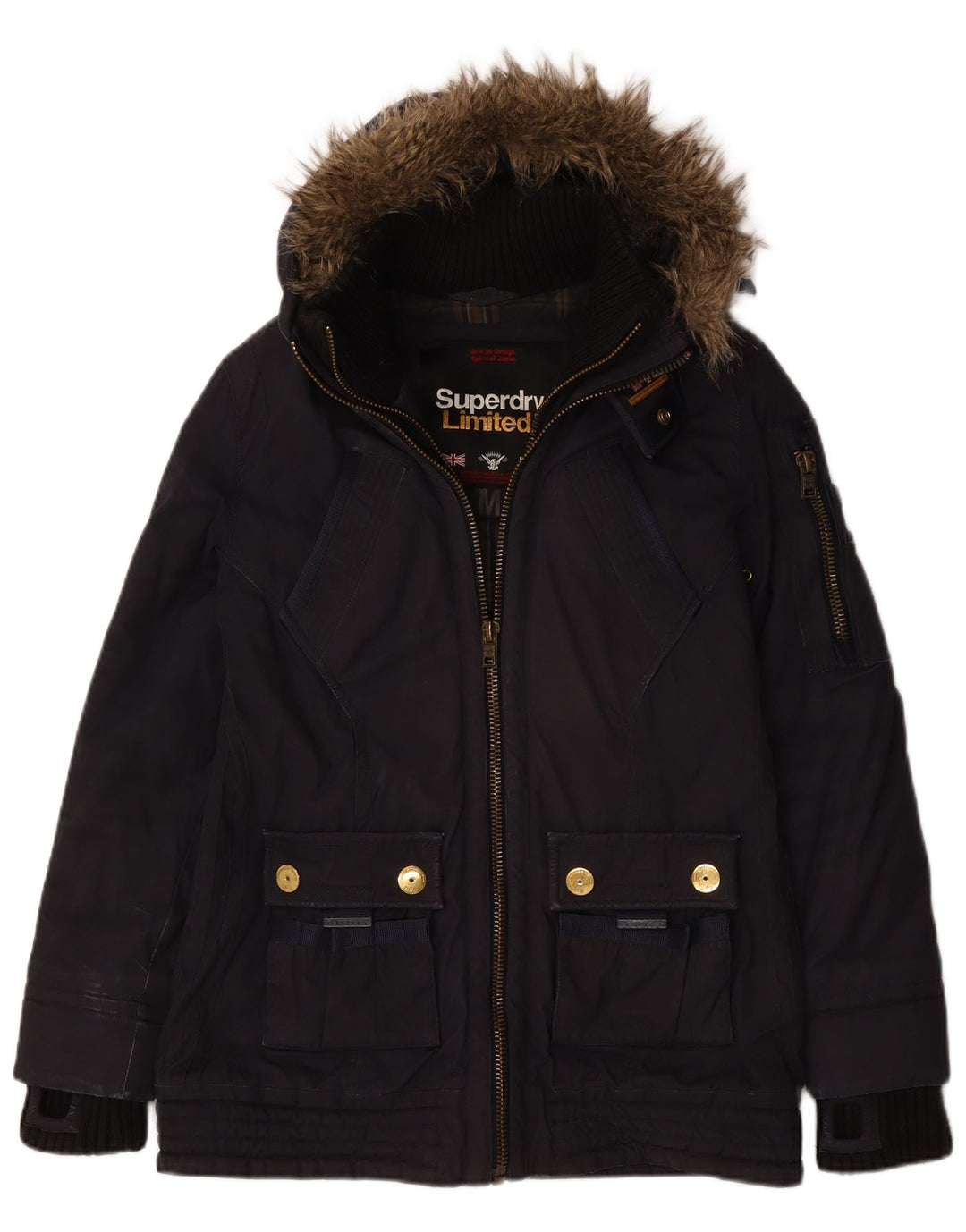 Jachetă Windbreaker pentru femei cu glugă Superdry UK 14 Medium bleumarin bumbac