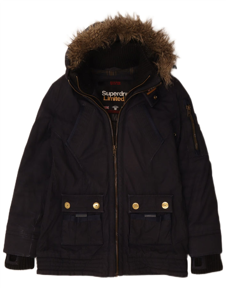 Jachetă Windbreaker pentru femei cu glugă Superdry UK 14 Medium bleumarin bumbac