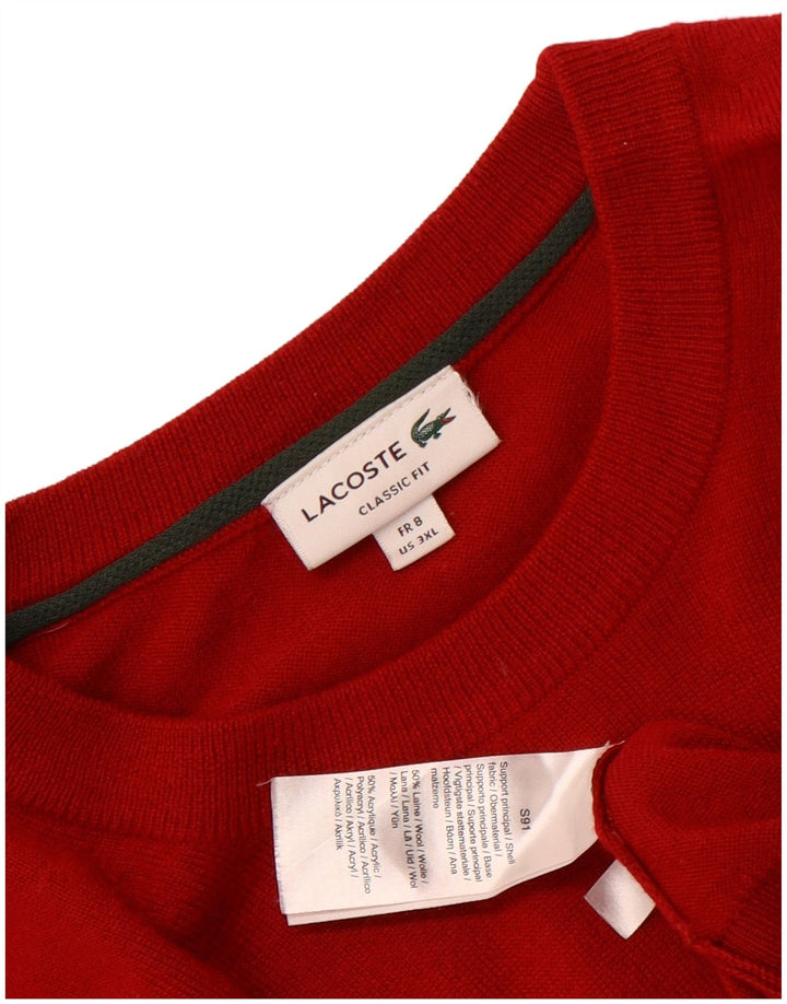 Pulover Lacoste pentru bărbați, cu croială clasică, cu gât roșu, mărimea 8 3XL, lână roșie